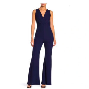 ASTR The Label Jumpsuit V Neck Navy Blue Sleeveless Size M Wide Leg Boho Classy